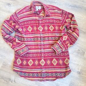 The Territory Ahead Red and Beige Patterned Casual Button Down Shirt